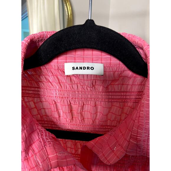 Sandro Janelle Stripe Smocked Cropped Blouse size XS - Picture 3 of 6